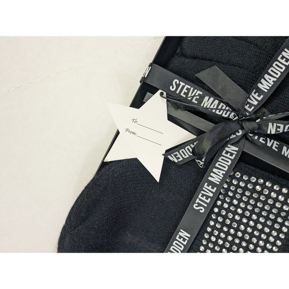 Steve Madden Hat And Glove Set - Black bedazzled Sequin Beanie NEW - Picture 3 of 6